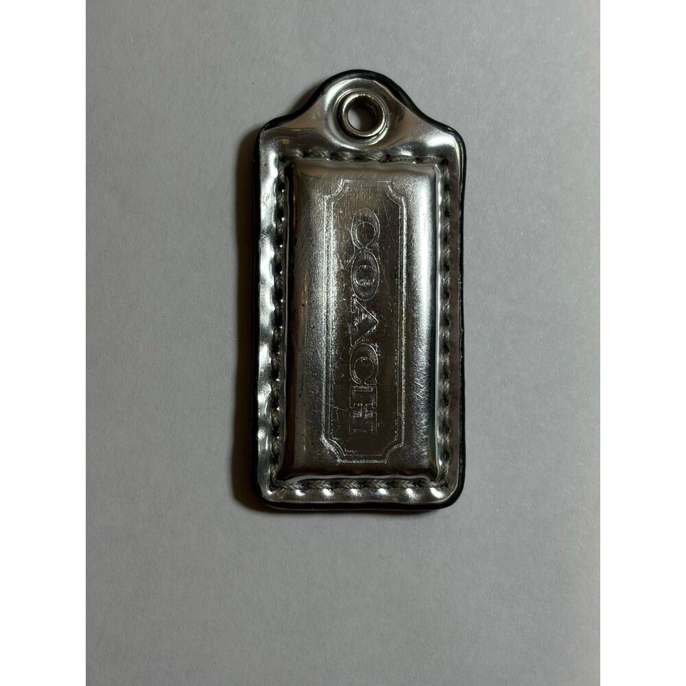 Coach Metallic Silver Leather Hangtag Purse Charm Fob Replacement EUC